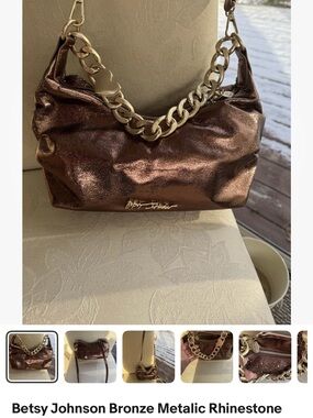 Betsey Johnson Metallic Bronze Shoulder Bag with Gold Chain